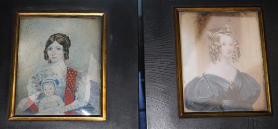 J Marchmont Moore (fl. c 1835), miniature portrait of Eliza Cazamajor Rogers (1806-1849) and another